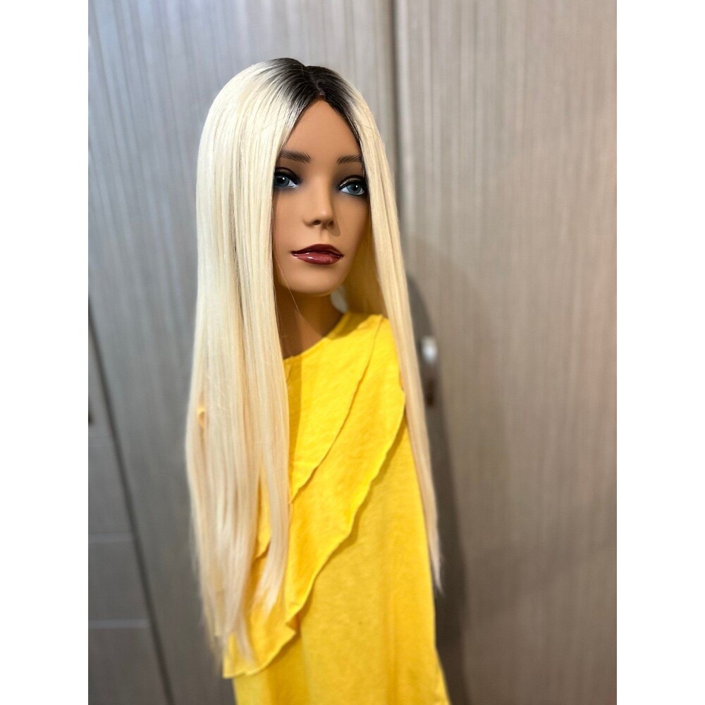 PREMIUM PLATINUM BLONDE 613 SILKY BONE STRAIGHT LACEFRONT WIG 28”NATURAL LOOKING